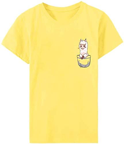 Divertida camisas de verano para las mujeres más el tamaño de manga corta T- camisetas lindas de moda gráfico tops túnica pullovers blusas novedad camisetas Amarillo amarillo M