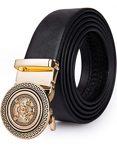Dubulle - Cinturón de piel para hombre, color negro, con trinquete y hebilla automática, correa deslizante de lujo Dorado B-gold León Cinturón cintura 44/51''/Cinturon 59''