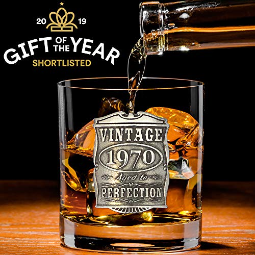 English Pewter Company VIN003 - Vaso de cristal para whisky (diseño vintage de años 1970, 50 cumpleaños o aniversario)