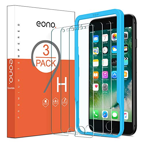 Eono Essentials [3 Piezas] Protector de Pantalla para iPhone 6/ iPhone 6S/ iPhone 7/ iPhone 8, Cristal Templado, Sin despegamiento, Sin Burbujas, con Posicionador