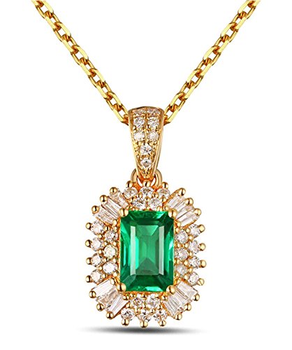 Epinki 18k Oro Collar de Mujer óvalo Colgante Joyería Nupcial Cadena Oro con Blanco Verde Diamante Esmeralda