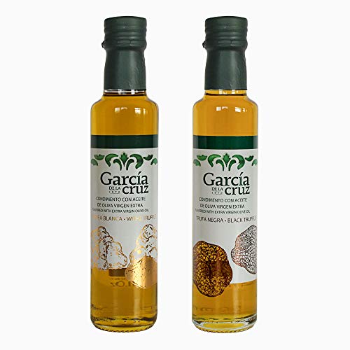 García de la Cruz - Aceite de oliva virgen extra aromatizado con diferentes sabores - Paquete combinado de 2x250ML - Alta calidad (Trufa Negra Y Trufa Blanca)