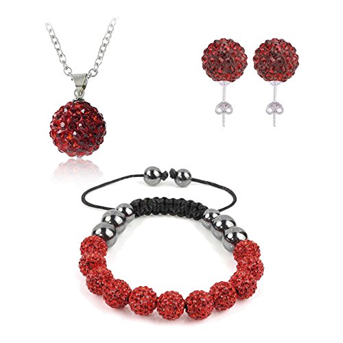 GGG Nuevas mujeres de moda Rhinestone Bead joyas conjunto pendientes pulsera collar colgante color rojo