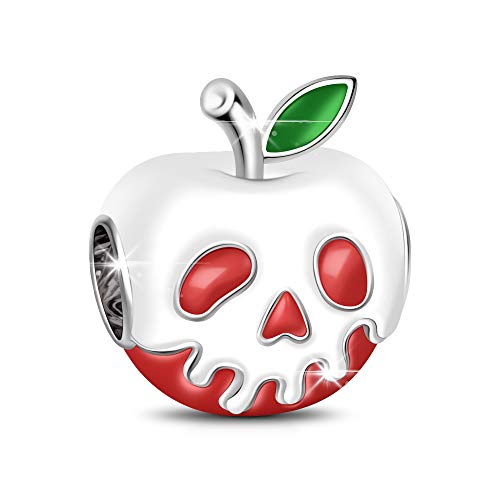 Gnoce - Abalorio de manzana roja con hoja verde claro de plata de ley 925 para regalo de Navidad, Halloween, para pulsera y collar