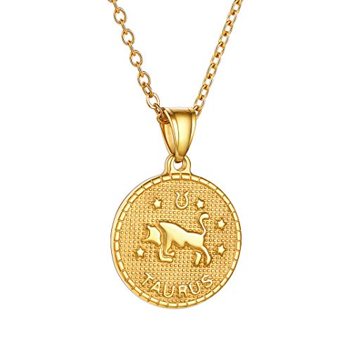GoldChic Jewelry Tauro Colgante Acero Inoxidable Collar, horóscopo zodíaco 12 constelación, Chapado en 18K Oro, Cadena Ajustable, Gratis Caja de Regalo