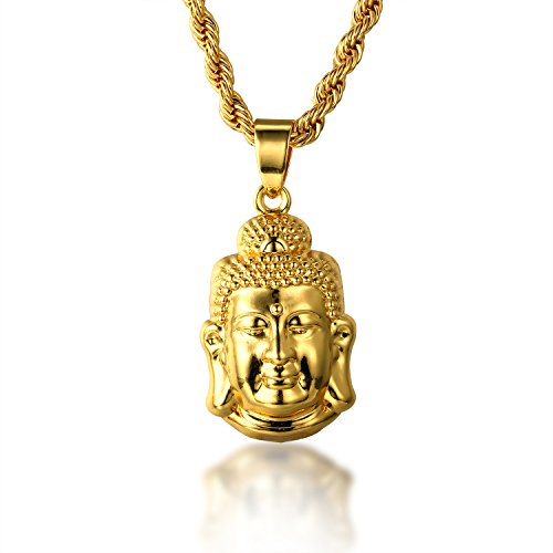 Halukakah ● Buda ● Hombres 18K Oro Verdadero Plateado Buda Brillante Colgante Collar con Cadena de Cuerda Gratis 30"