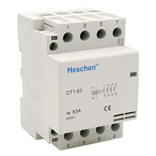 Heschen Contactor de CA del hogar CT1-63 4 polos cuatro normalmente abiertos 220V/230V Voltaje de la bobina 35 mm Montaje en riel DIN