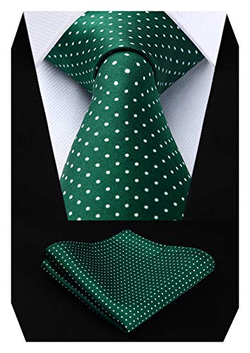 HISDERN Dot Floral Wedding Tie Panuelo para hombres Corbata y bolsillo cuadrado verde