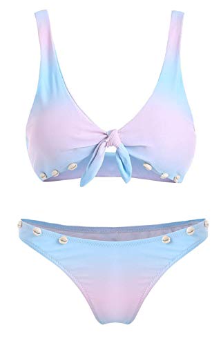 Hotelvs - Conjunto de bikini para mujer con degradado de color, con nudo en la parte frontal, bañador de dos piezas Gradient S