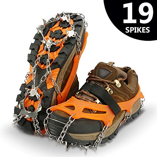 IPSXP Crampones, 19 Dientes Tacos de Tracción Nieve y Hielo Tracción para Invierno Deportes Montañismo Escalada Caminar Alpinismo Cámping Acampada Senderismo - XL
