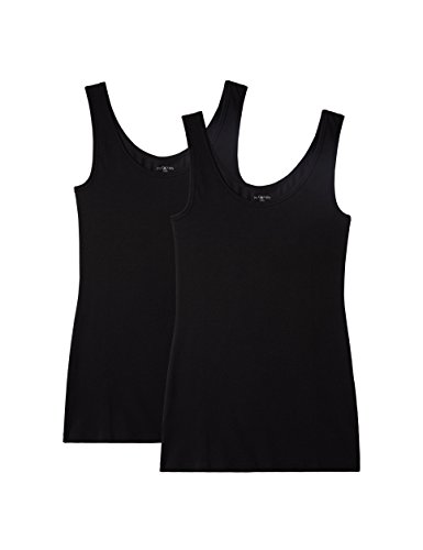 IRIS & LILLY Camiseta de Tirantes de Algodón para Mujer, Pack de 2, 2 x Negro, Medium