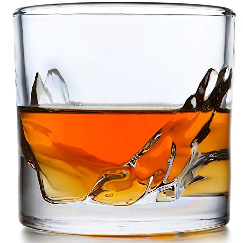 Juego de 4 vasos de whisky, vasos de whisky, rum, gin tonic robusto en un precioso diseño de montaña, accesorios de bar