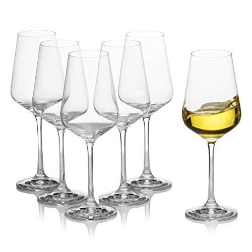 Juego de 6 copas de vino blanco con tallo, elegantes, universales, duraderas y transparentes inastillables, 100% sin plomo, fabricadas en Europa, 8.45 onzas