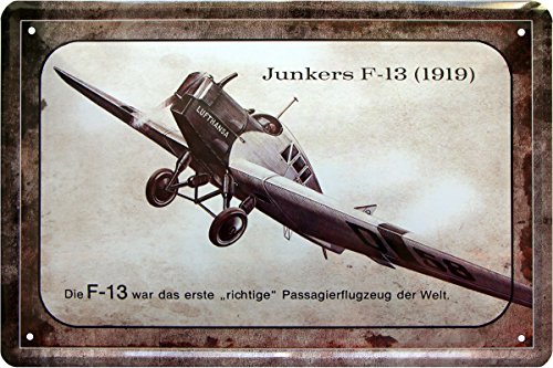 Junkers F de 13 Lufthansa 1919 Avión Plain 20 x 30 cm cartel de chapa 72