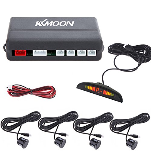 KKmoon LED Aparcamiento Radar Reverso con 4 Sensores, Color Negro