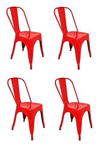 La Silla Española - Pack 4 Sillas estilo Tolix con respaldo. Color Rojo. Medidas 85x54x45,5