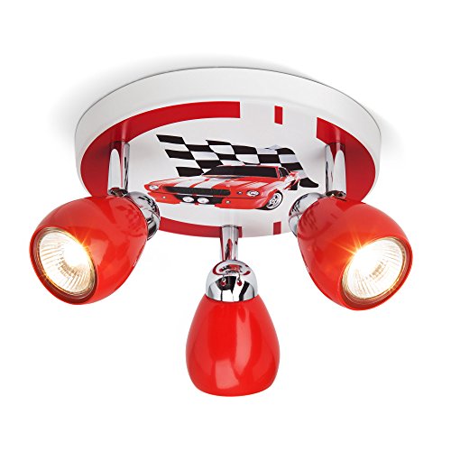 Lámpara de techo LED para carreras, Ø 31 cm, 3x 2.5W GU10 LED incl, 3x 220 Lumen, 3000K blanco cálido, metal, rojo/blanco-negro