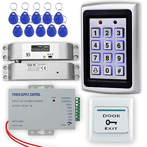 LIBO Kit de Sistema de Control de Acceso RFID Controlador de Acceso de Metal con Cerradura Eléctrica DC 12V para el Hogar/Oficina Sistema de Puerta de Entrada con 10 pulsadores de 125 kHz