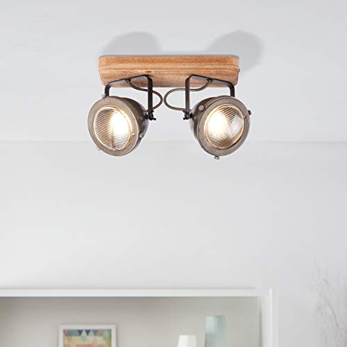 Lightbox - Lámpara de techo de 2 focos, orientable, 2 casquillos GU10, para máx. 5 W, metal, acero marrón.