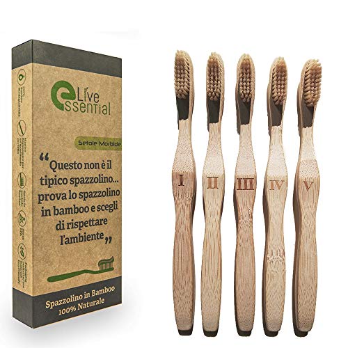 Live Essential Cepillo de dientes de Bambú Biodegradable con cerdas suaves y naturales juego de Unidades