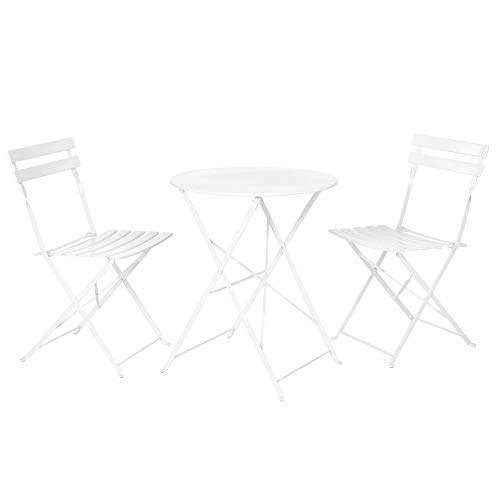 LOLAhome Conjunto de Mesa y 2 sillas para Exterior de Acero (Blanco)