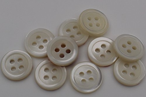 Lote de 10, bonitos botones de nácar blancos, 4 agujeros en Europa, en fabricación, planos, con borde pequeño y aprox. 12 mm, 10 botones nacarados., Wei?, 10 mm