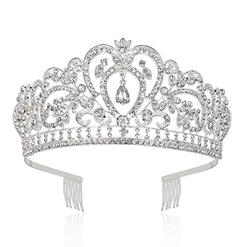 Makone Tiara Corona de Cristal con Diamantes de imitación Peine para Corona Nupcial Proms de Boda desfiles Princesas Fiesta de cumpleaños (Peine Estilo-6)