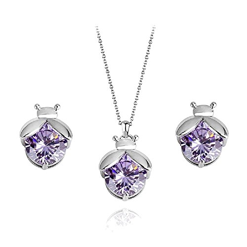 Mariquitas Violeta Cristales austríacos de Zirconia Juego de joyas Collar con colgante Pendientes 18k Chapado en oro blanco para mujer