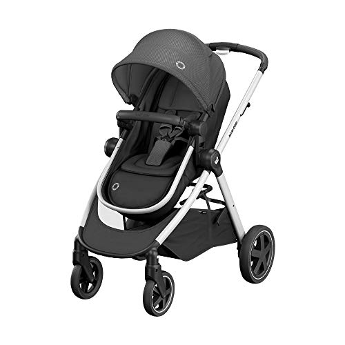Maxi-Cosi Zelia Carrito bebé 2 en 1, hamaca se transforma en capazo, cochecito reclinable en posición acostada, fácil sistema de plegado, color essential black