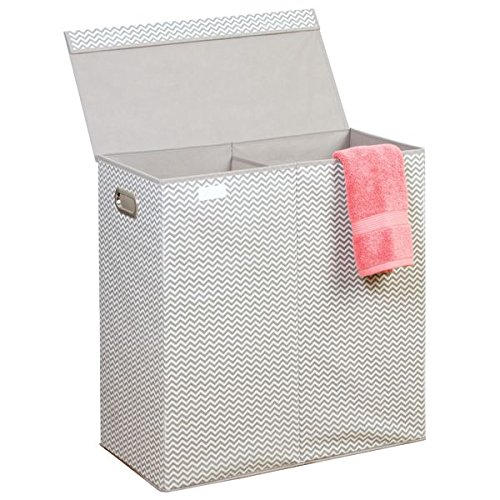 mDesign Cesto para ropa sucia – Cesto para la colada con 2 compartimentos – El cesto de tela ideal para colocar en el dormitorio o en el baño – Color: topo/natural