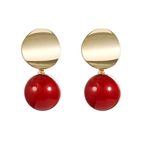 Mecool Pendientes colgantes Pendientes de perlas de imitación Pendientes de lágrima Pendientes de botón-dorado y rojo