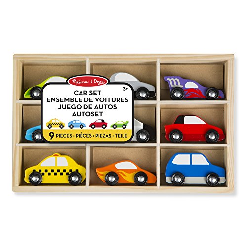 Melissa & Doug- Wooden Cars Set-9 Pieces Car, Multicolor (13178)