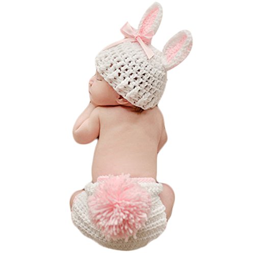 Mengonee Ropa de bebé de ganchillo lindo accesorios de la foto del bebé recién nacido traje de bebé accesorios de la fotografía Conjuntos de bebé de la flor del conejo conjunto