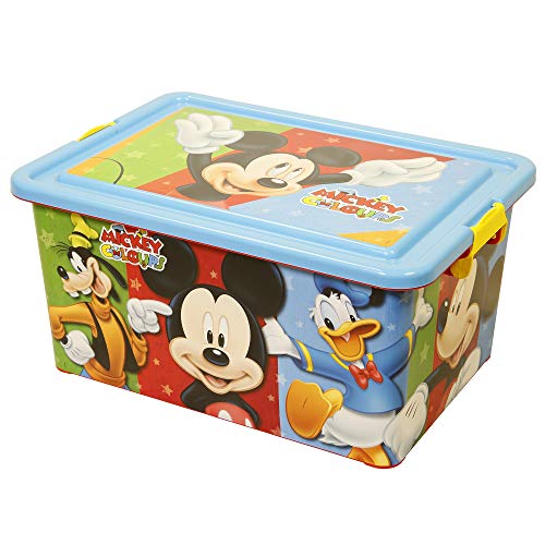 Mickey Mouse Contenedor 23 litros con Tapa y Cierres, Caja organizadora (STOR 04486)