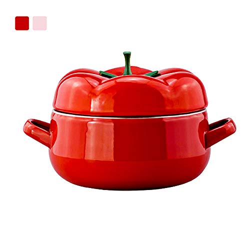 Mini olla para estofado con tapa, horno holandés esmaltado en forma de tomate, 18 cm/2,0 L, revestimiento antiadherente, versátil cacerola, 2 colores disponibles, Aleación, rosso, Large