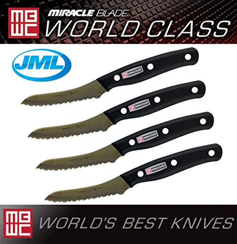 Miracle Blade World Class Series - Juego de cuchillos de cocina (4 piezas, acero inoxidable), color plateado y negro
