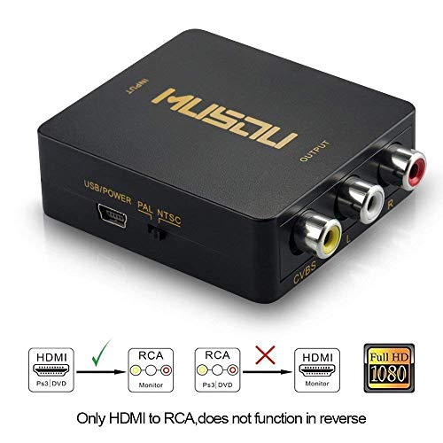 Musou HDMI a AV Convertidor,HDMI a RCA Convertidor Compuesto RCA CVBS Señal Audio y Vídeo Adaptador Soporte PAL/NTSC Interruptor Full HD 3D 1080P
