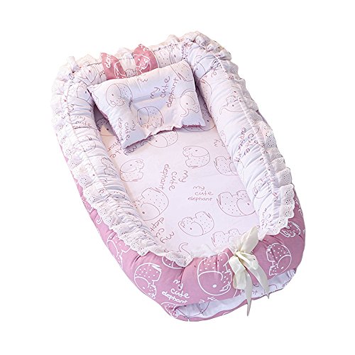 Nido de Bebé, T-MIX Cuna de Bebé Newborn 0-24 Months Cribs Regalo Bienvenida - High Elasticity Pearl Cotton / Super Soft / Breathable / Portable / Removable (Elephant pink)