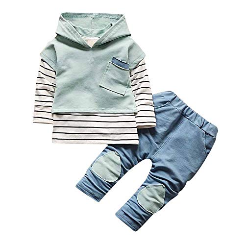 Niños Bebés Niñas Trajes Ropa Conjuntos niños Sudadera con Capucha Rayas Camisetas Tops+pantalónes por Venmo