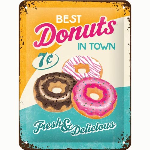 Nostalgic-Art - Placa metálica Decorativa, diseño Retro de Donuts