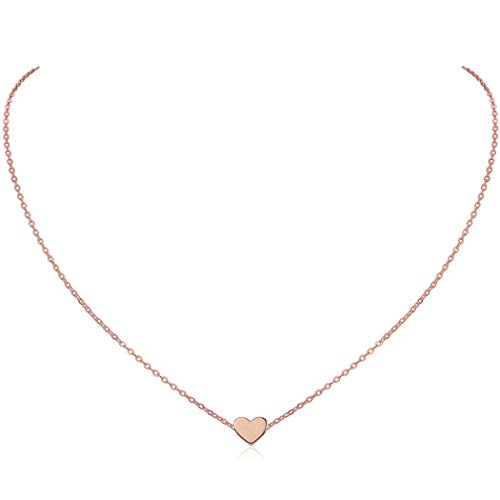 Oro Rosa Rosado Corazón Collar para Chica Muchacha 925 Plata Esterlina Joyería Simple Elegante Delgada Regalo de Año Nuevo Madre