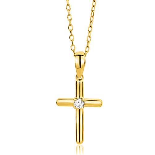 Orovi collar de mujer cruz 0.03 Quilates diamantes en oro amarillo 9 kilates ley 375 Cadena 45 cm