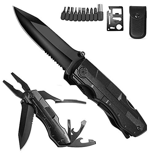 ORSIFOW Cuchillo Multiusos, Herramienta Multiuso Inoxidable 13 en 1 | Alicates Plegables & Cuchillo | Destornillador & Abrebotellas | Incluye Emergencias tarjeta de credito Cuchillo