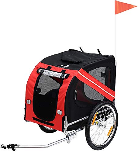 Plegado perro chasis del remolque de bicicleta mascota con marco de acero suspendido cochecito - rojo y negro,Red