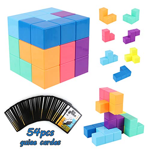 PROACC magnéticos Cubo mágico Puzzle, Bloques de construcción magnéticos, 7 Ladrillos magnéticos & 54 Tarjetas Inteligentes, Assembled Speed Cube Juguete para Niños Juego de Entrenamiento Cerebral