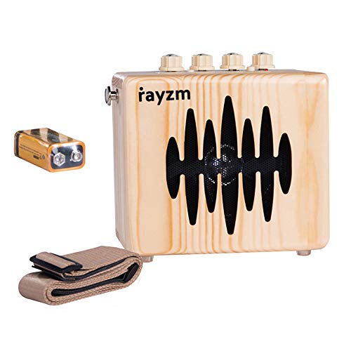 Rayzm Amplificador Combo para Guitarra Eléctrica, Mini Amp Portátil con Baterías de 5 Watt Con Correa Para Colgar, Adaptador de Corriente/Aux-in/Jacks para Auriculares