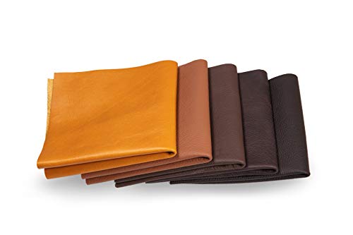 Recortes de cuero - restos de cuero marrón, restos de cuero, tamaños grandes, alta calidad, ideal para bolsos, zapatos, reparaciones, decoraciones, manualidades, 1 kg, tamaño A4