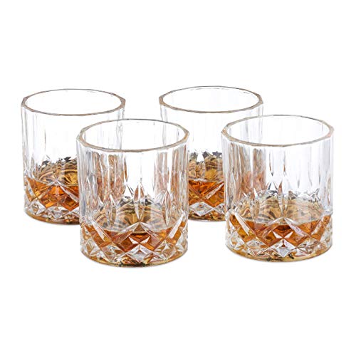 Relaxdays Set de 4 Vasos de Whisky, 200 ml, Cristal, Diseño Elegante, Transparente, 8 x 7,5 cm