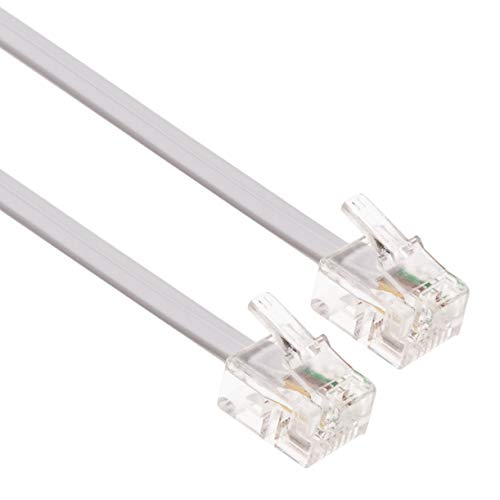 RJ11 Cable ADSL 10m de Extensión Telefónico Conector Telecom de Banda Ancha de Internet de Alta Velocidad de Macho a Macho Enrutador y Módem a RJ11 Enchufe de Teléfono, Microfiltro (Blanco)