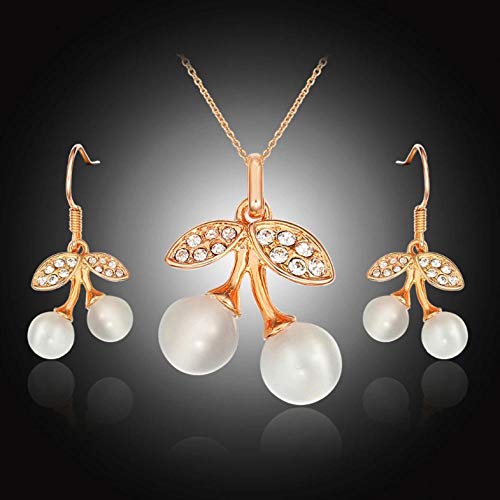 Rosa oro color cristales opal doble cereza Charm colgante collar pendientes para mujeres Conjuntos de joyería